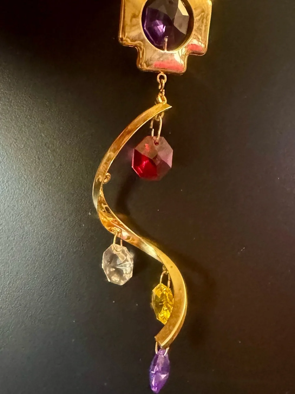 Gold-Tone Multi-Color Crystal Ornament — Purple, Red, Yellow, Clear